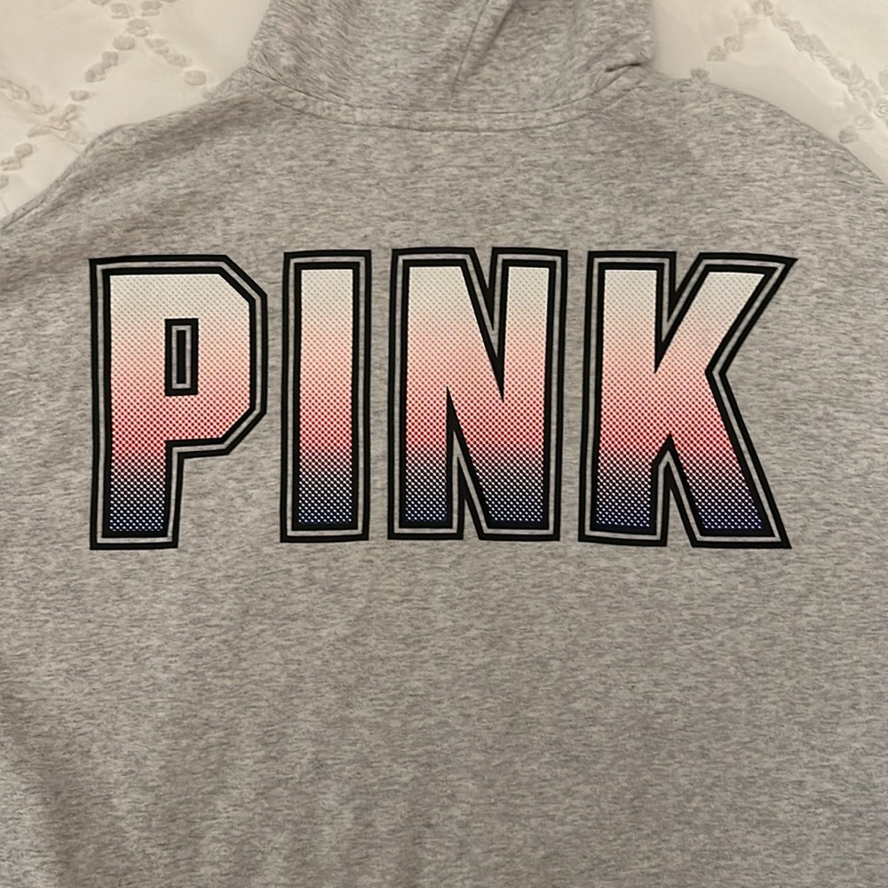 Victoria Secret Pink zip up hoodie sweatshirt size medium gray zip up hoodie